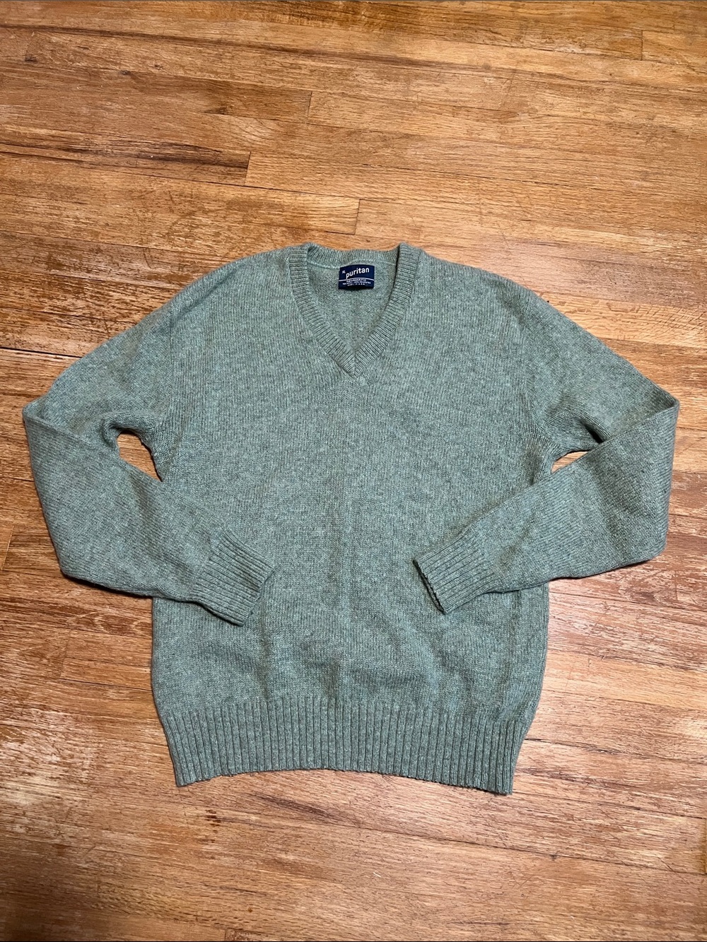 Vintage Puritan Aquamatic V-Neck Wool Blend Sweater Green size XL